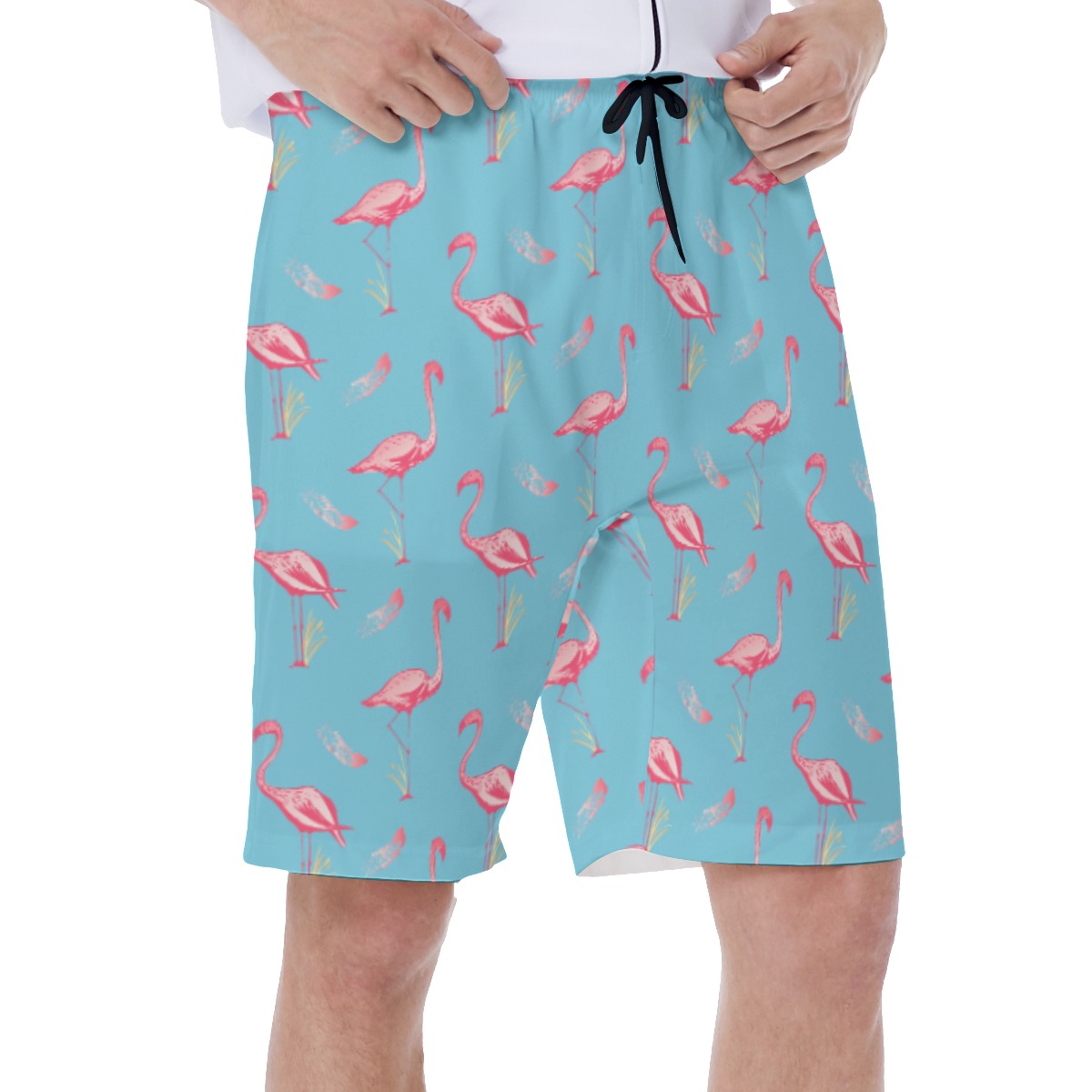 Lovely Flamingo Blue Hawaiian Swim Trunks For Men
