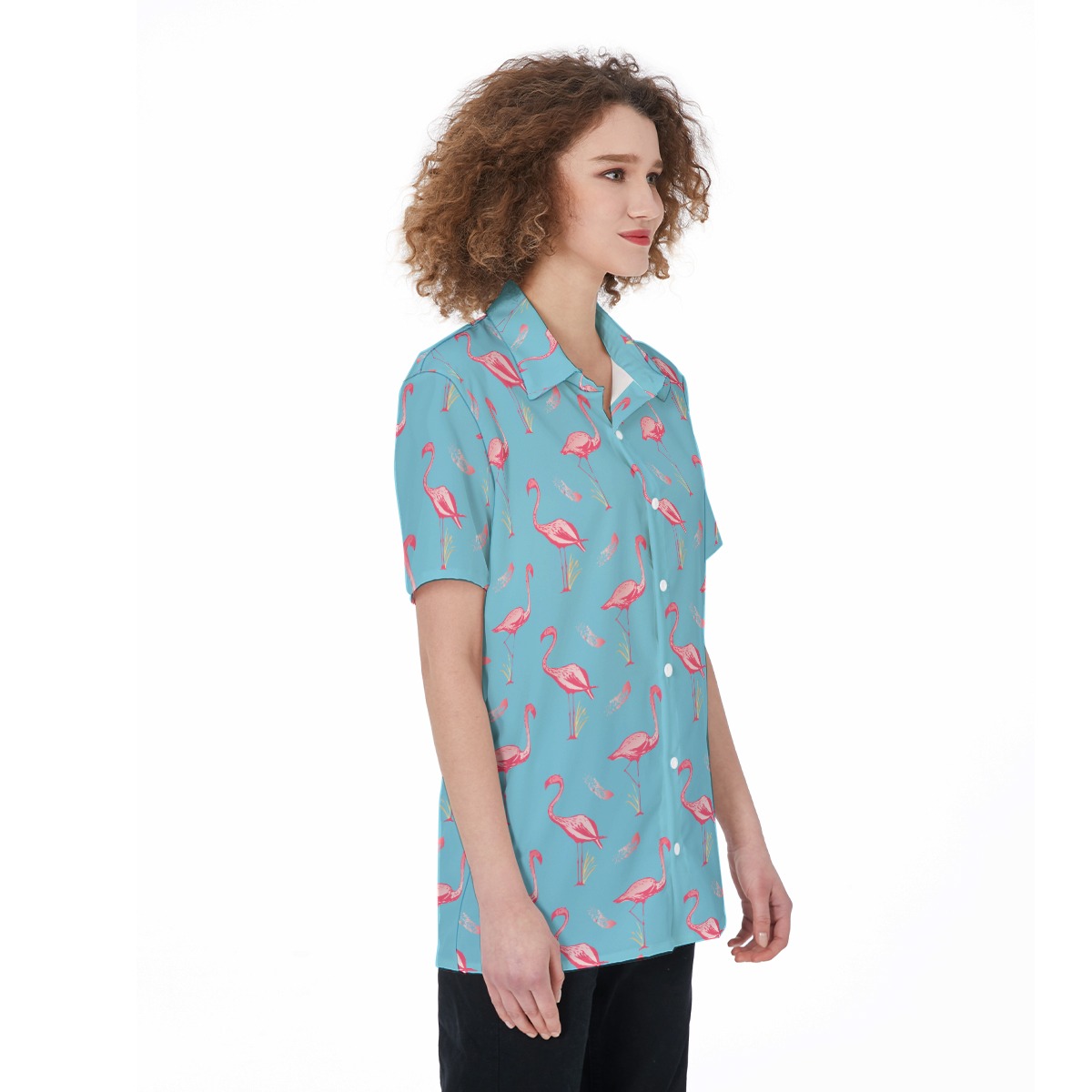 Cute Flamingo Blue Hawaiian Shirt For Women