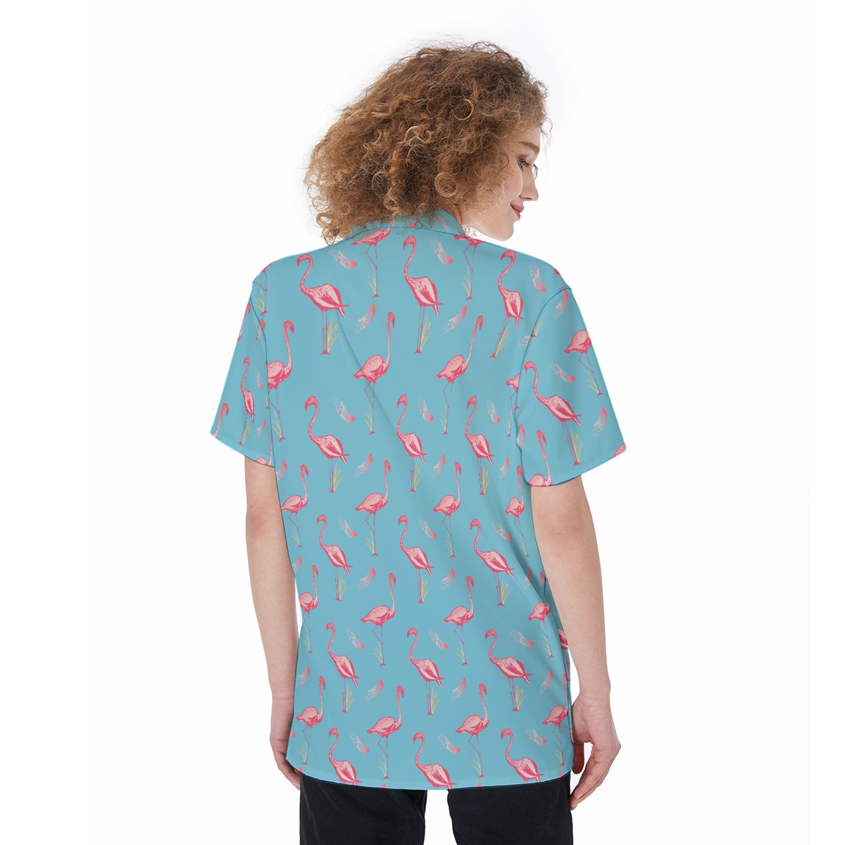Cute Flamingo Blue Hawaiian Shirt For Women