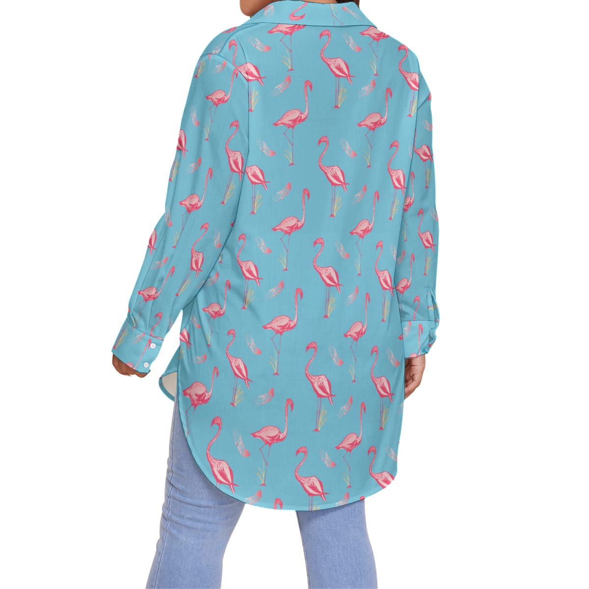 Women's Blue Flamingo Plus Size Hawaiian Shirt