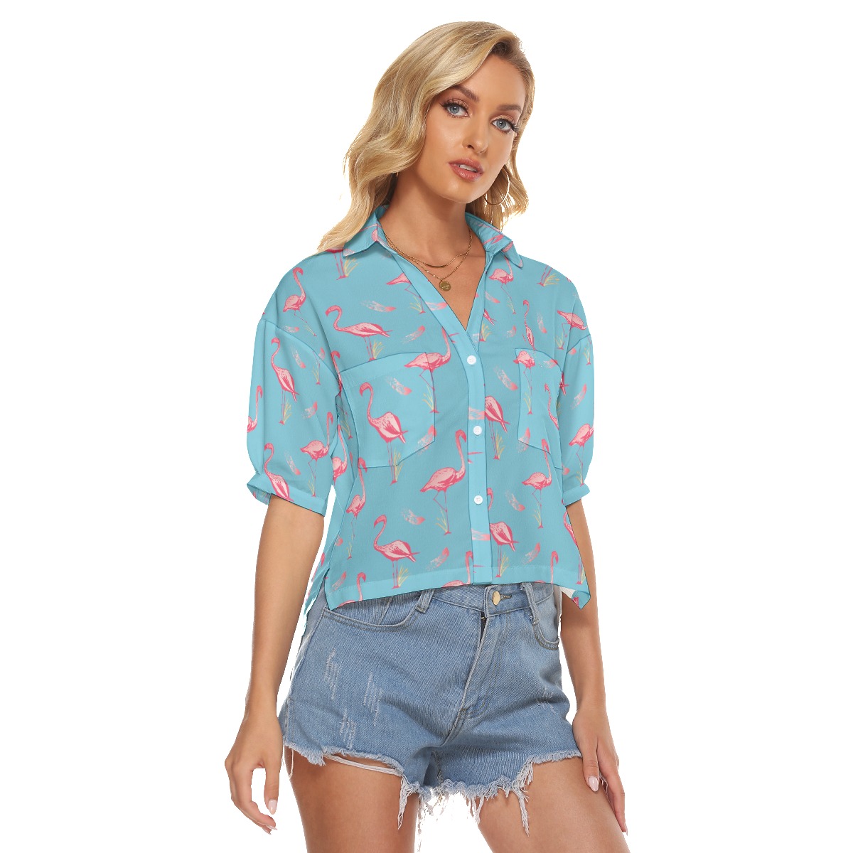 Lovely Flamingo Hawaiian Crop Top Shirt For Women