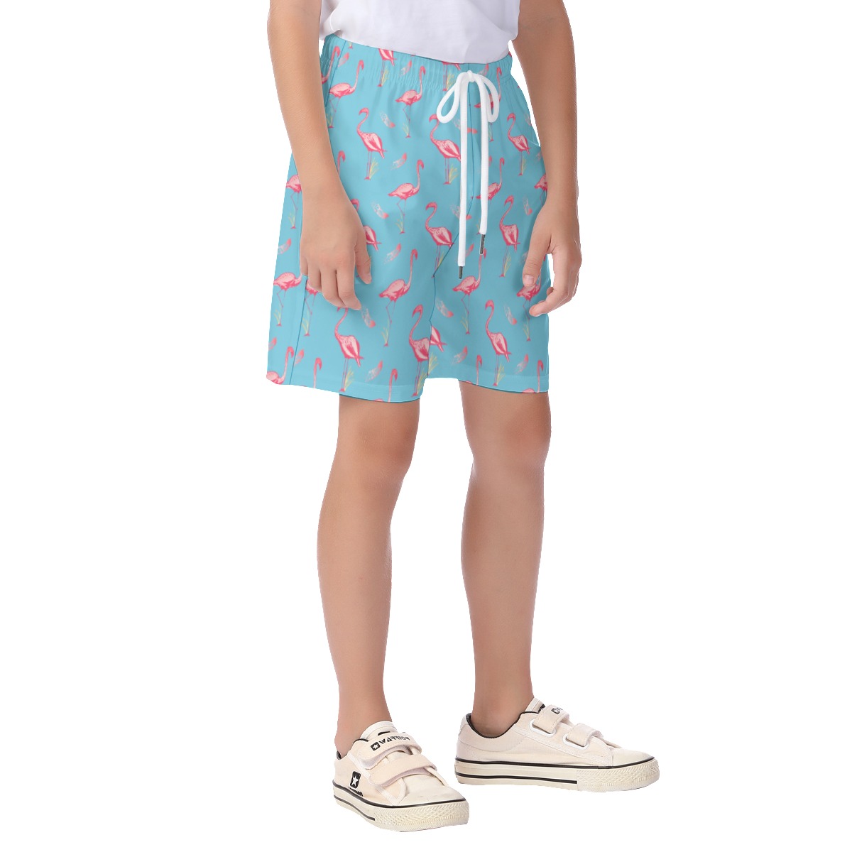 Cute Flamingo Blue Hawaiian Beach Shorts For Kids