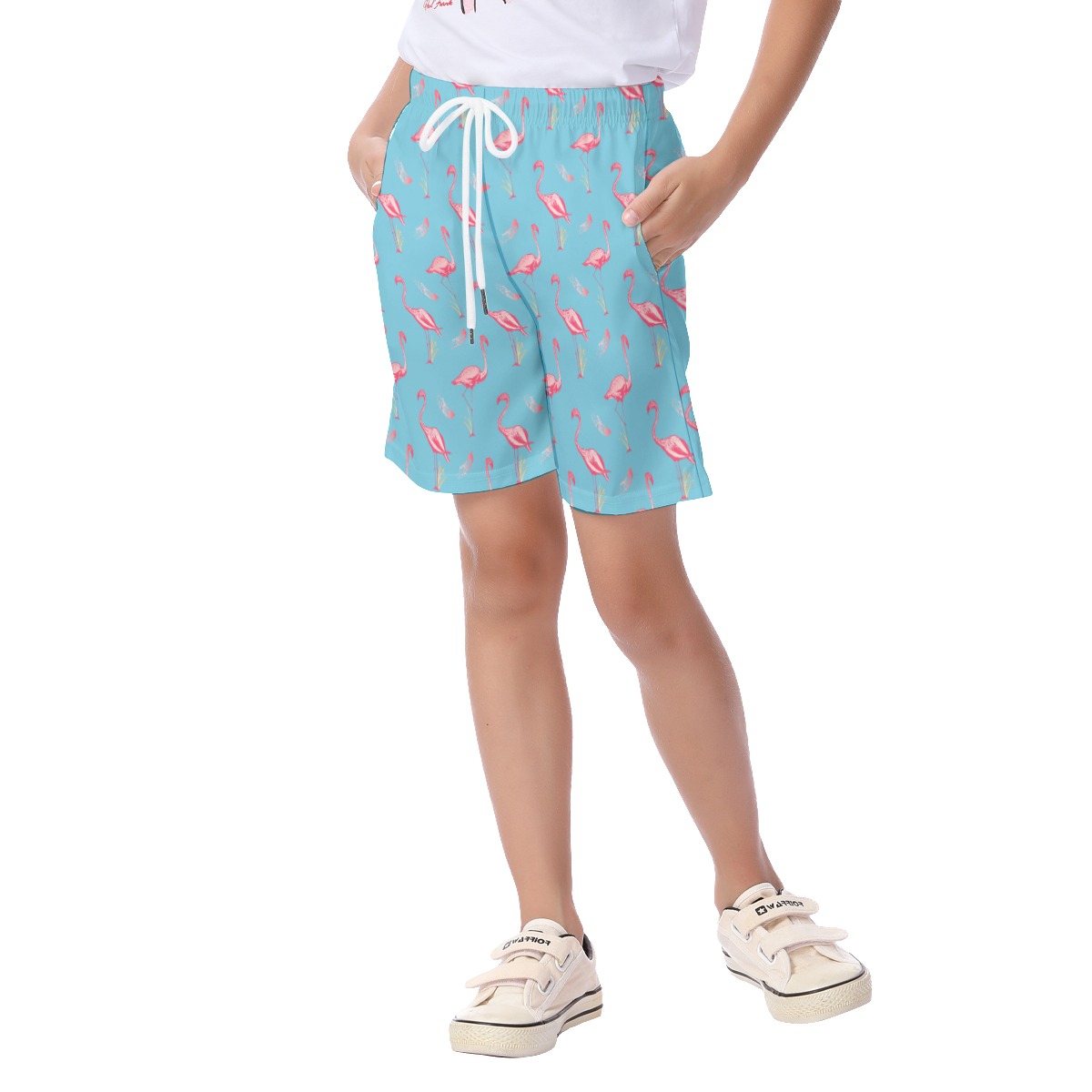Cute Flamingo Blue Hawaiian Beach Shorts For Kids