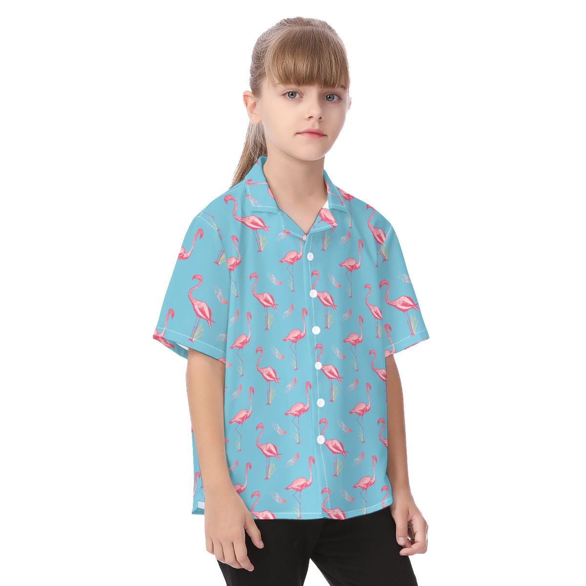 Flamingo Cool Blue Hawaiian Shirt For Kids