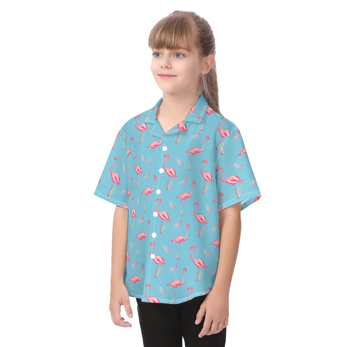 Flamingo Cool Blue Hawaiian Shirt For Kids
