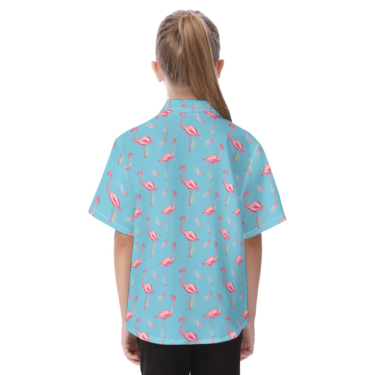 Flamingo Cool Blue Hawaiian Shirt For Kids