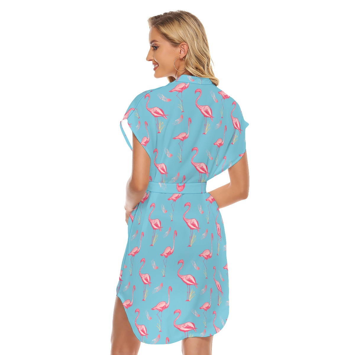 Blue Flamingo Hawaiian Dress With Tie