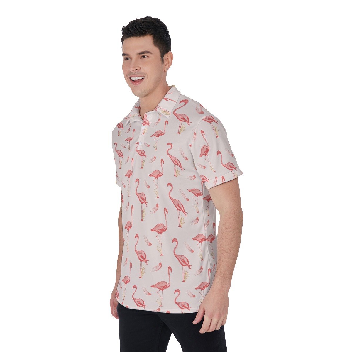 Lovely Flamingo Hawaiian Polo Shirt For Men
