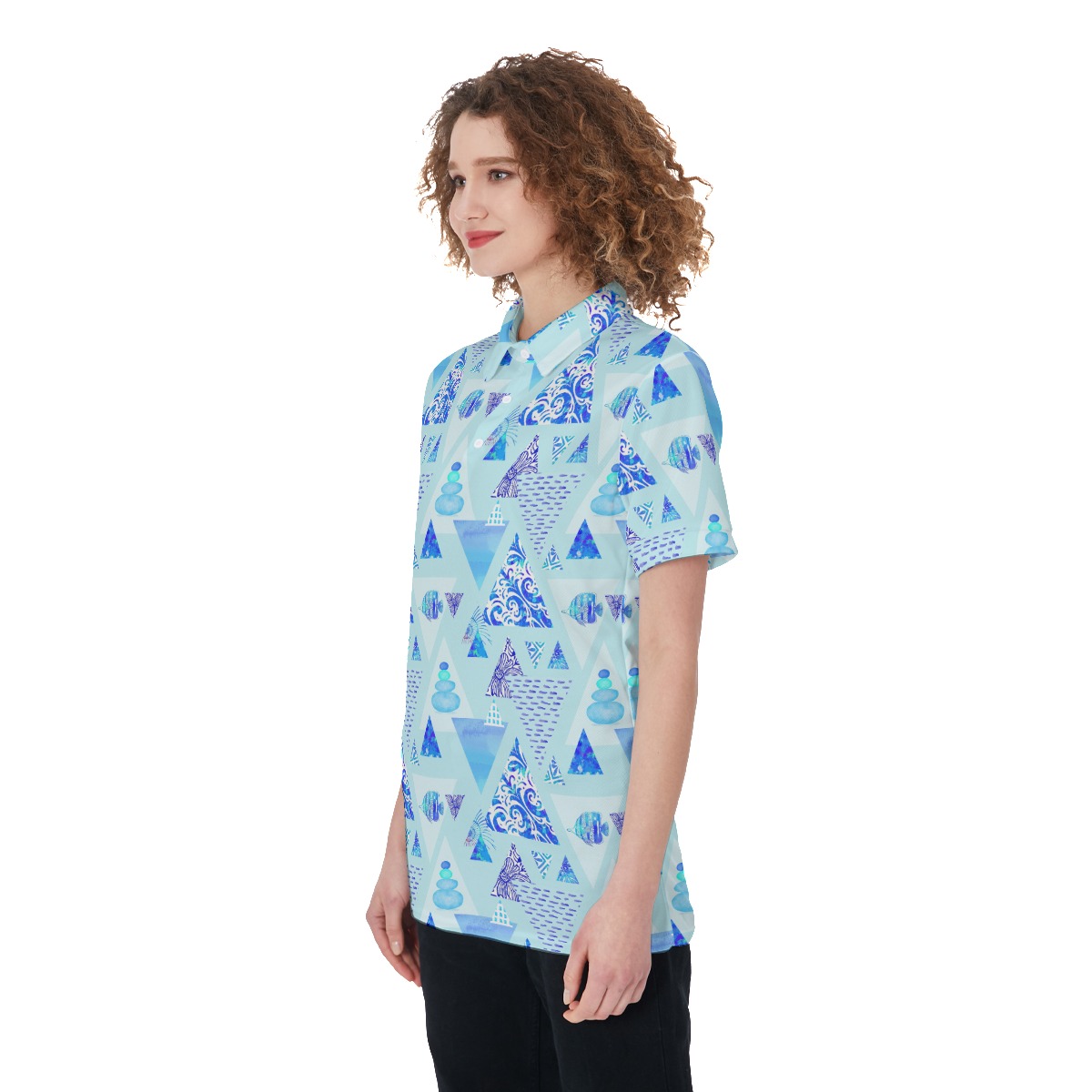 Retro Ocean Blue Womens Polo Shirt