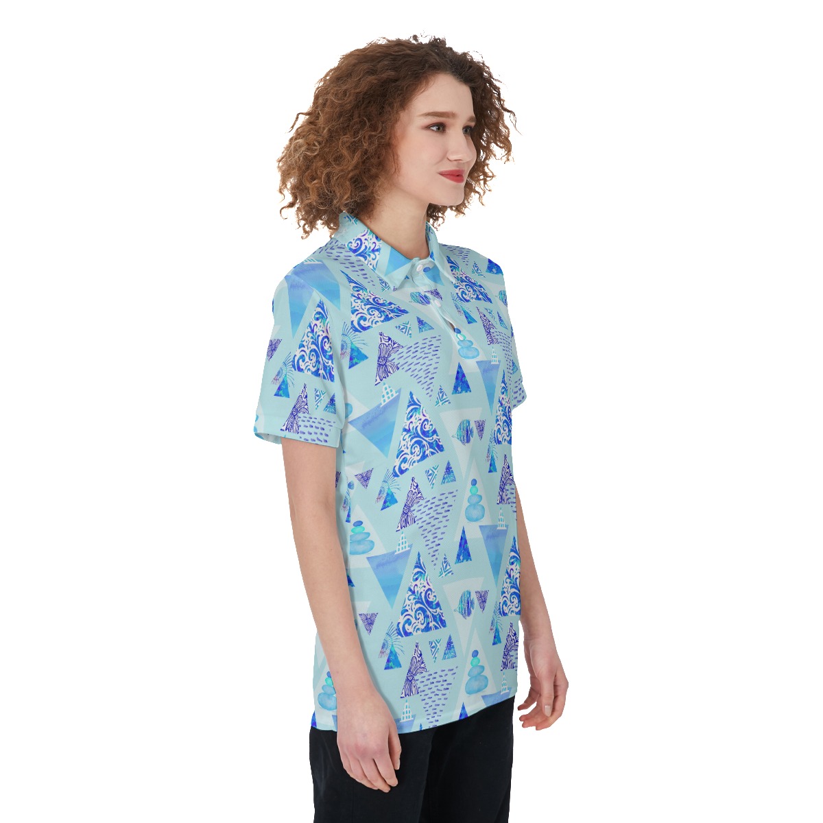 Retro Ocean Blue Womens Polo Shirt