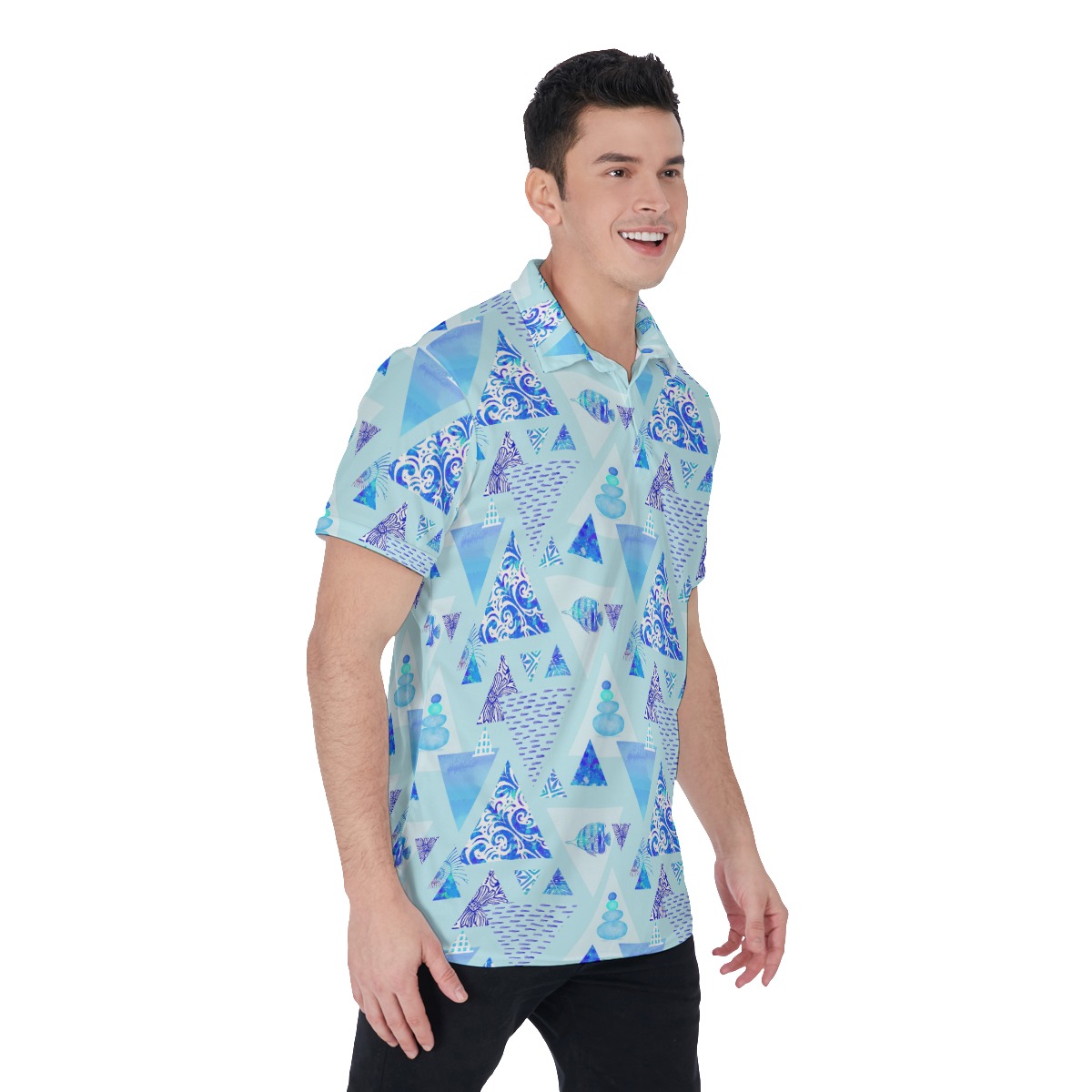 Retro Ocean Blue Polo Collar Shirt