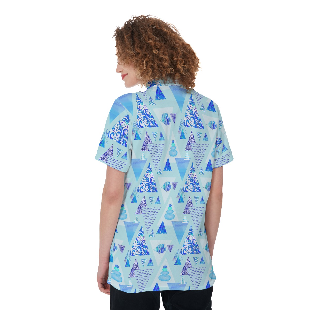 Retro Ocean Blue Womens Polo Shirt