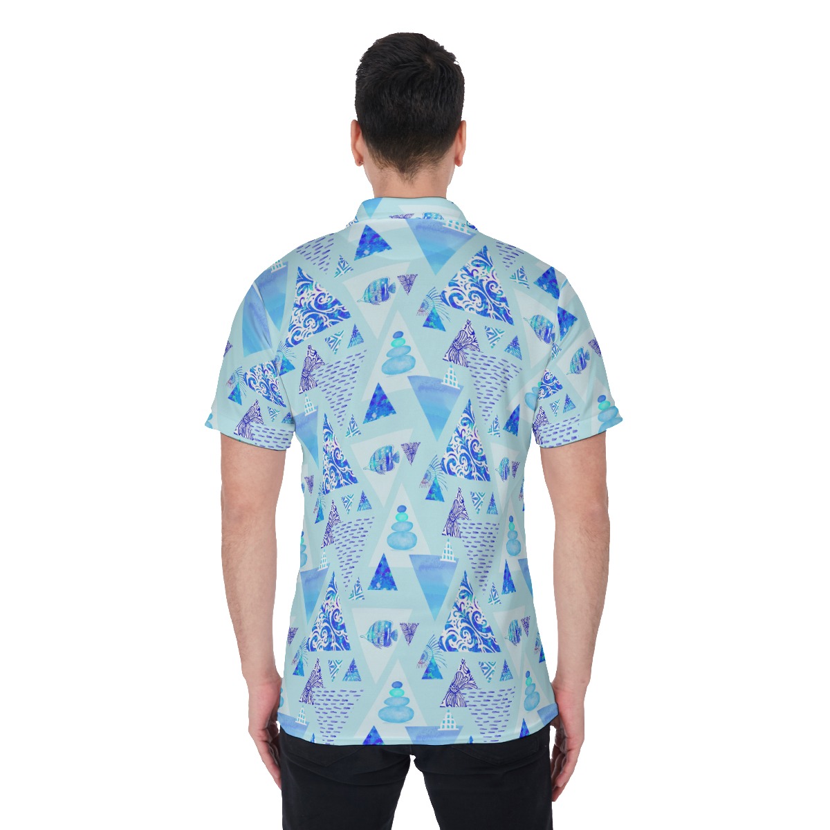 Retro Ocean Blue Polo Collar Shirt
