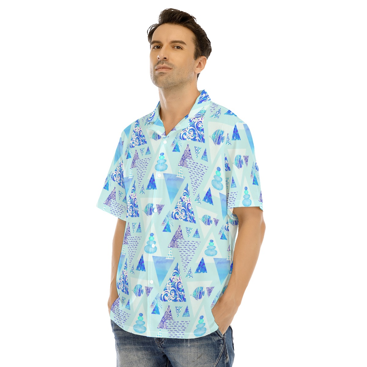 Vintage Ocean Triangle Hawaiian Shirt For Men