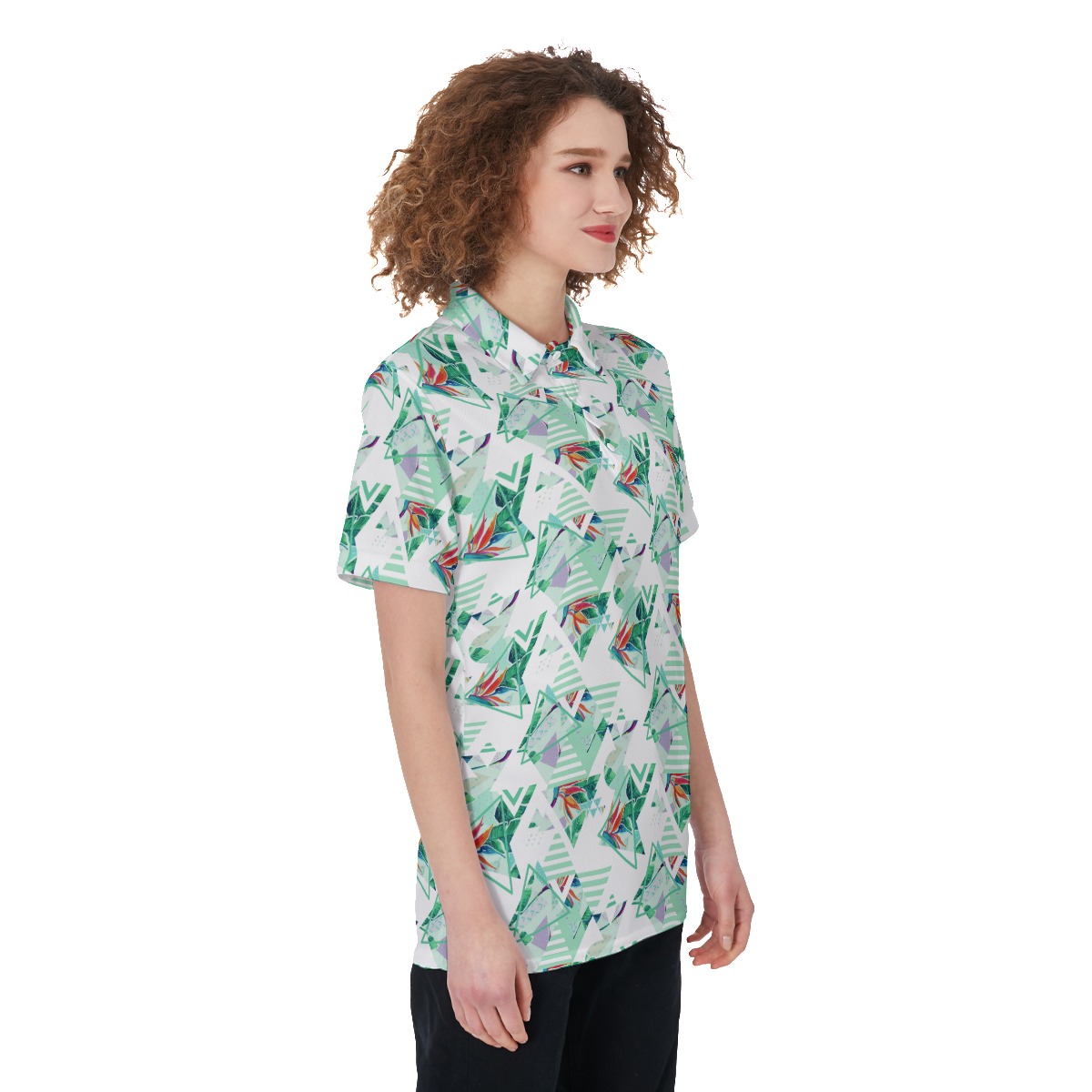 Unique Triangle Tropical Green Golf Shirt For Women