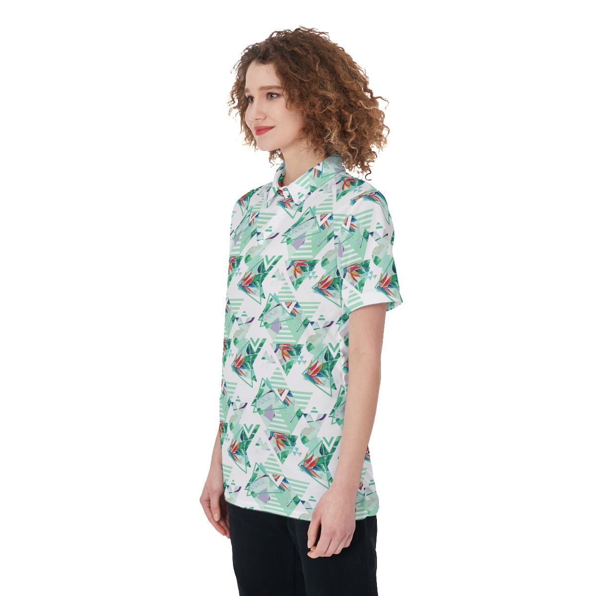 Unique Triangle Tropical Green Golf Shirt For Women