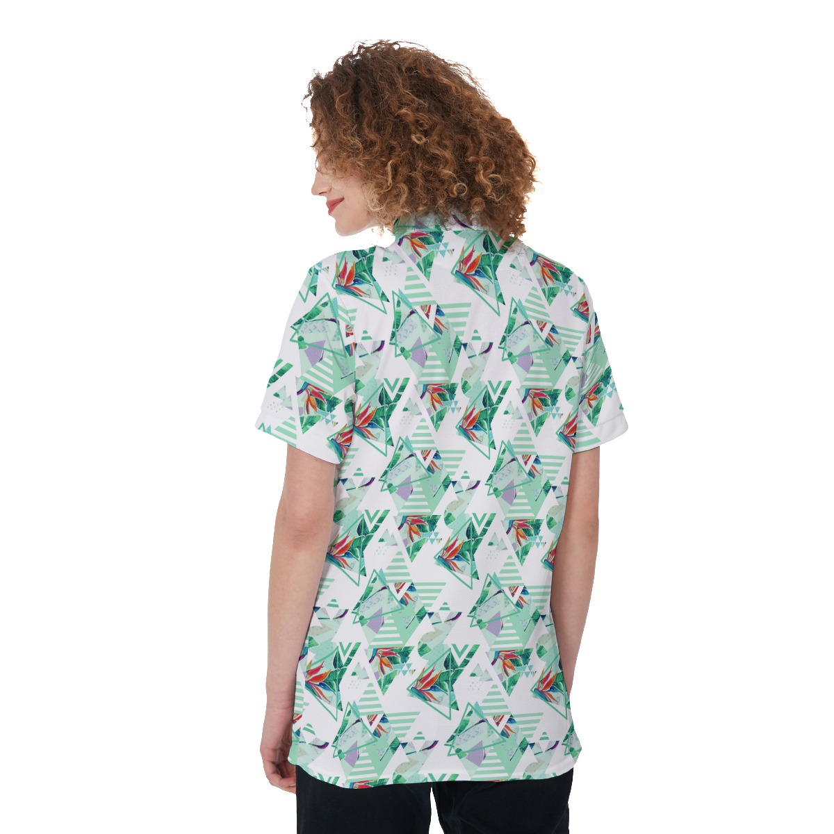 Unique Triangle Tropical Green Golf Shirt For Women