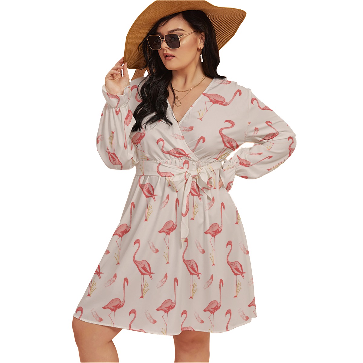 Cute Flamingo Hawaiian Plus Size V-Neck Dress