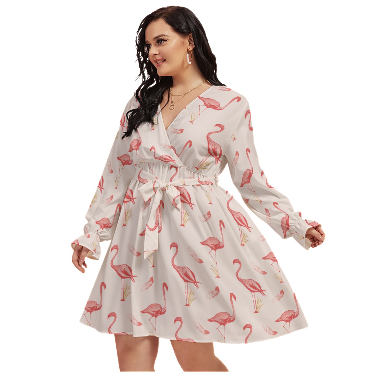 Cute Flamingo Hawaiian Plus Size V-Neck Dress