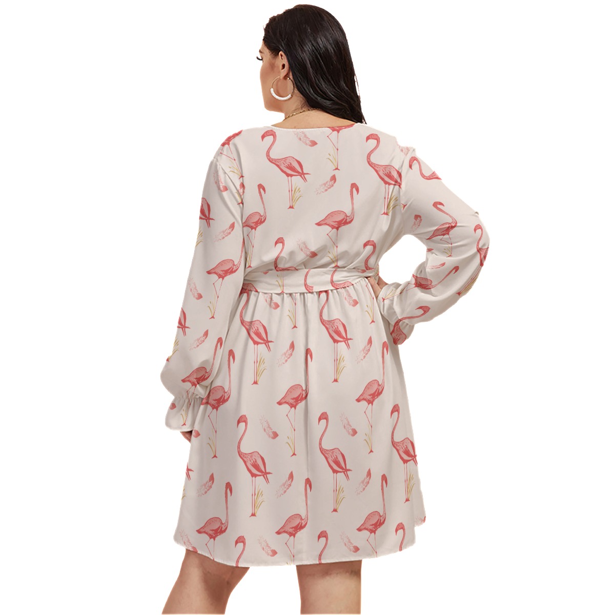 Cute Flamingo Hawaiian Plus Size V-Neck Dress