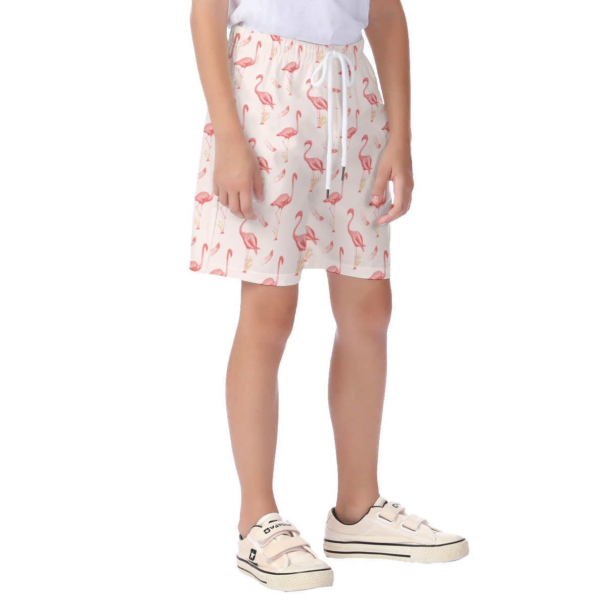 Cute Flamingo White Hawaiian Beach Shorts For Kids