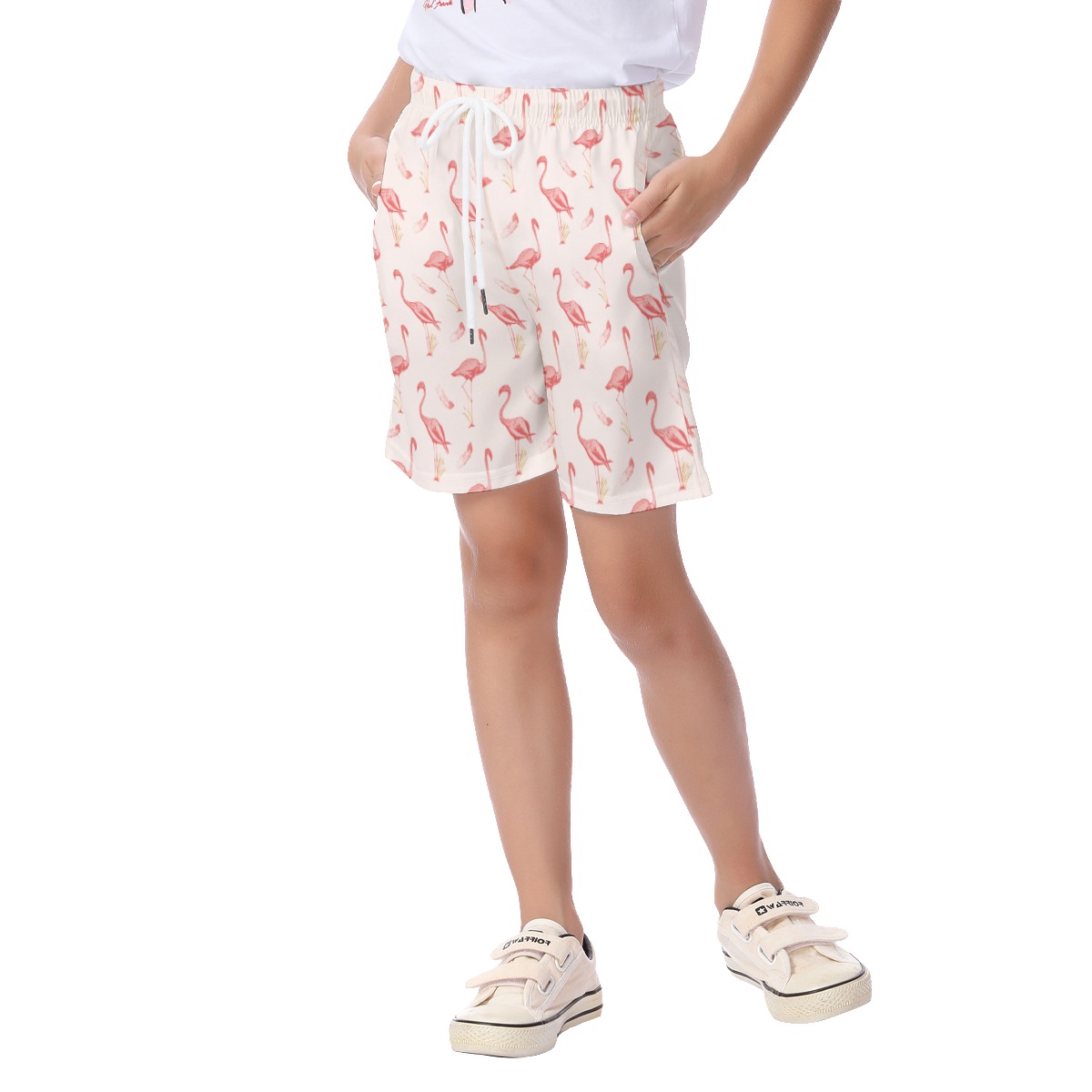Cute Flamingo White Hawaiian Beach Shorts For Kids