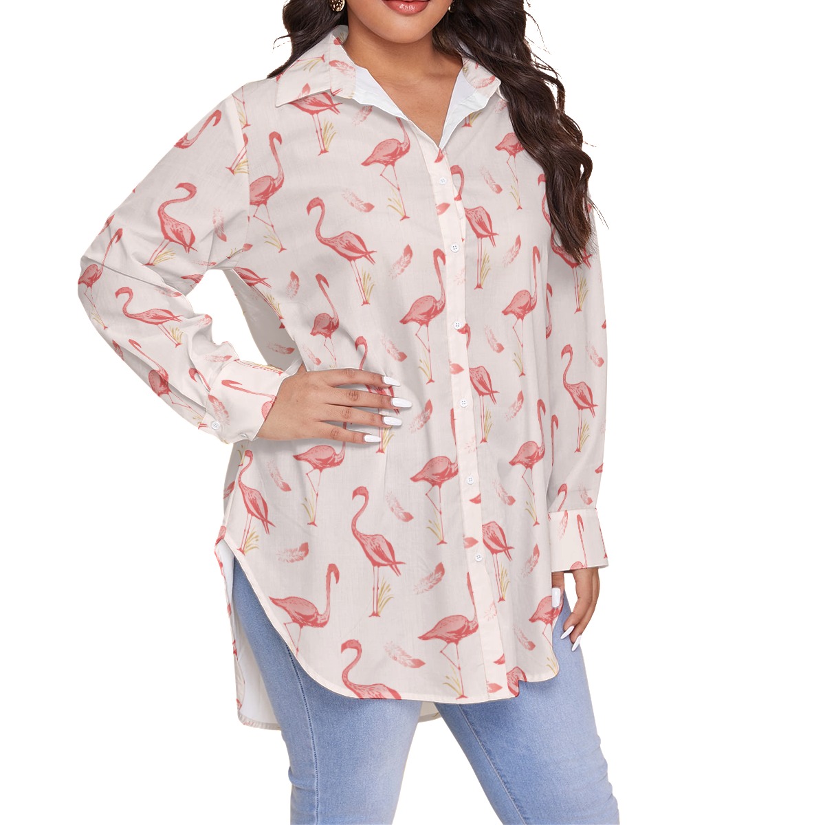 Women's Lovely Flamingo Plus Size Hawaiian Shirt