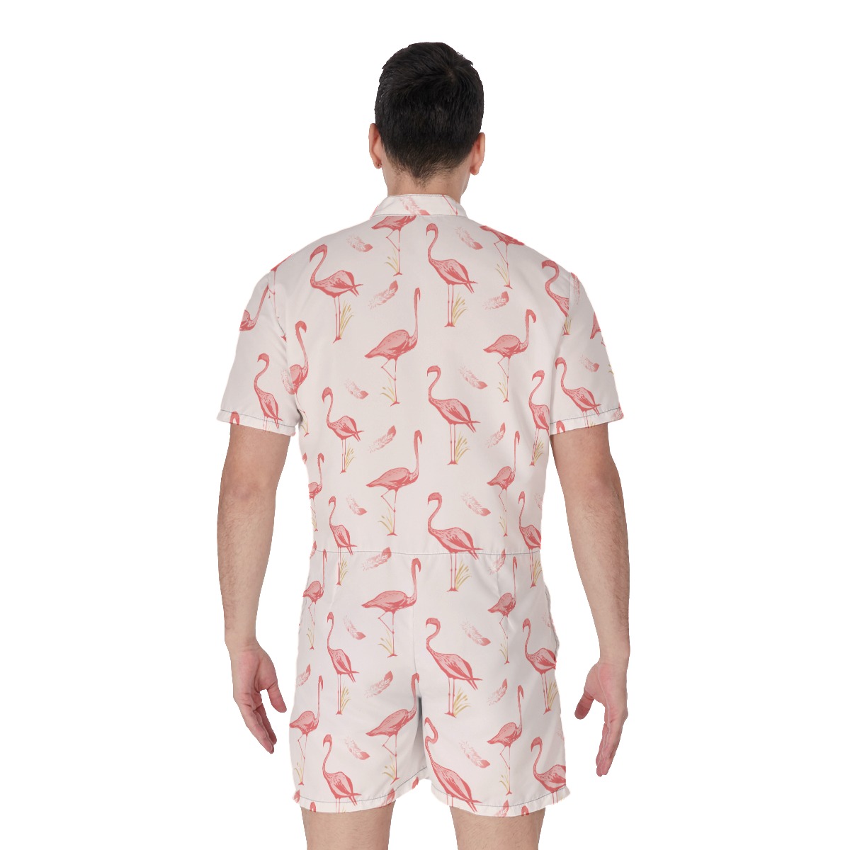 Pink Flamingo Hawaiian Romper For Men