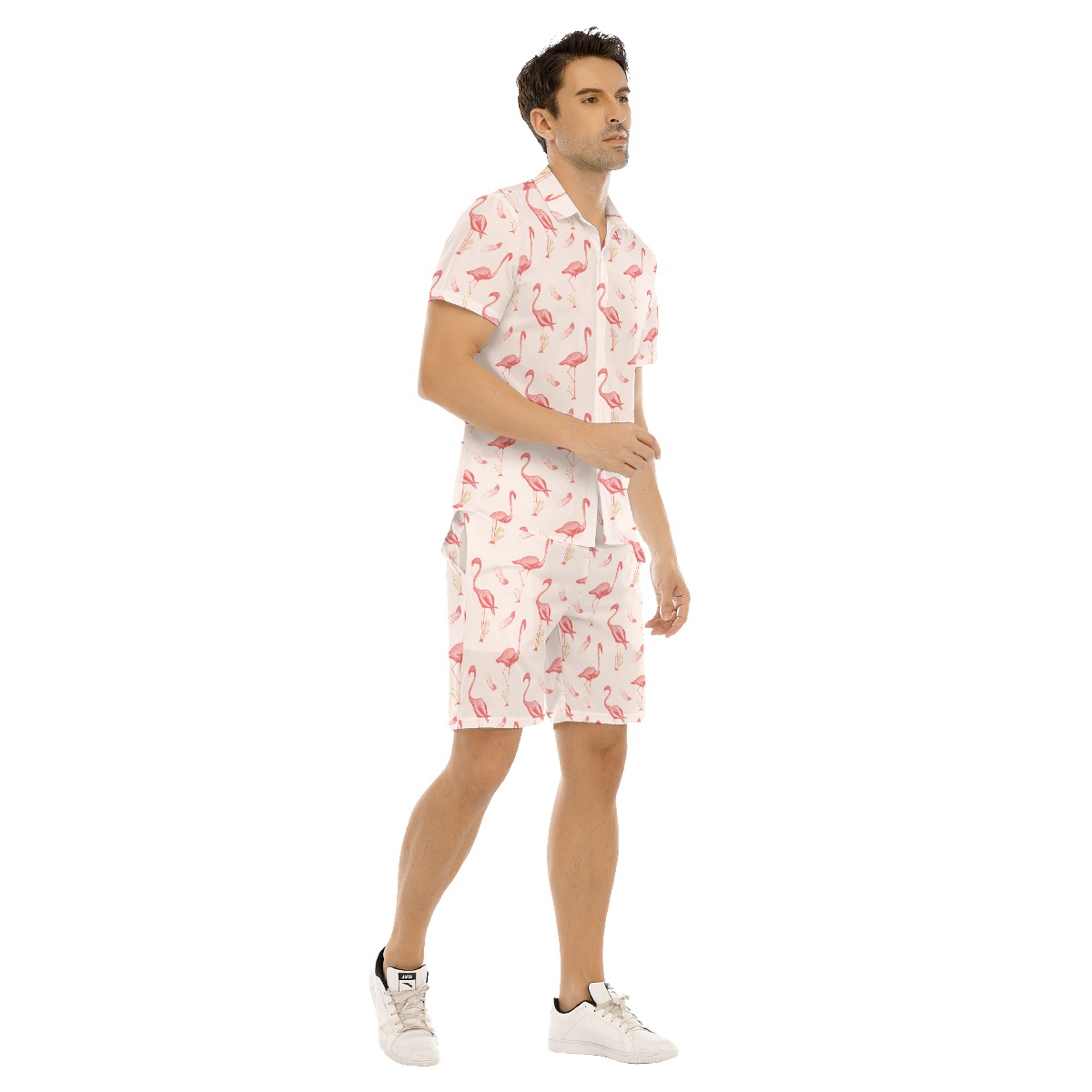 Men's Cute Flamingo White Hawaiian Shirt Set