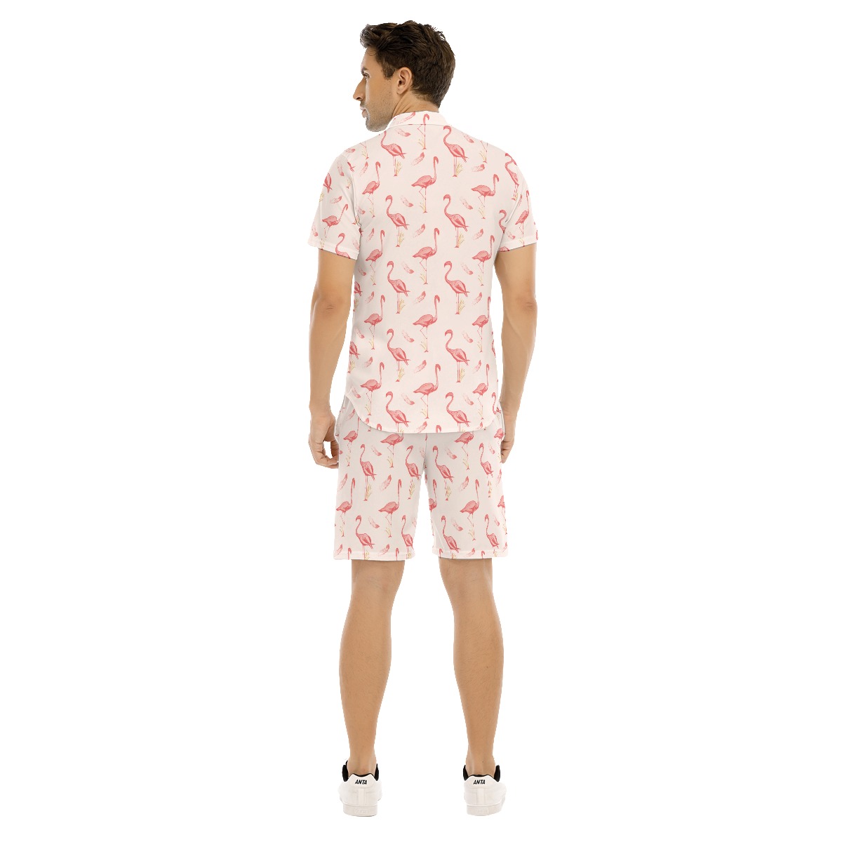 Men's Cute Flamingo White Hawaiian Shirt Set