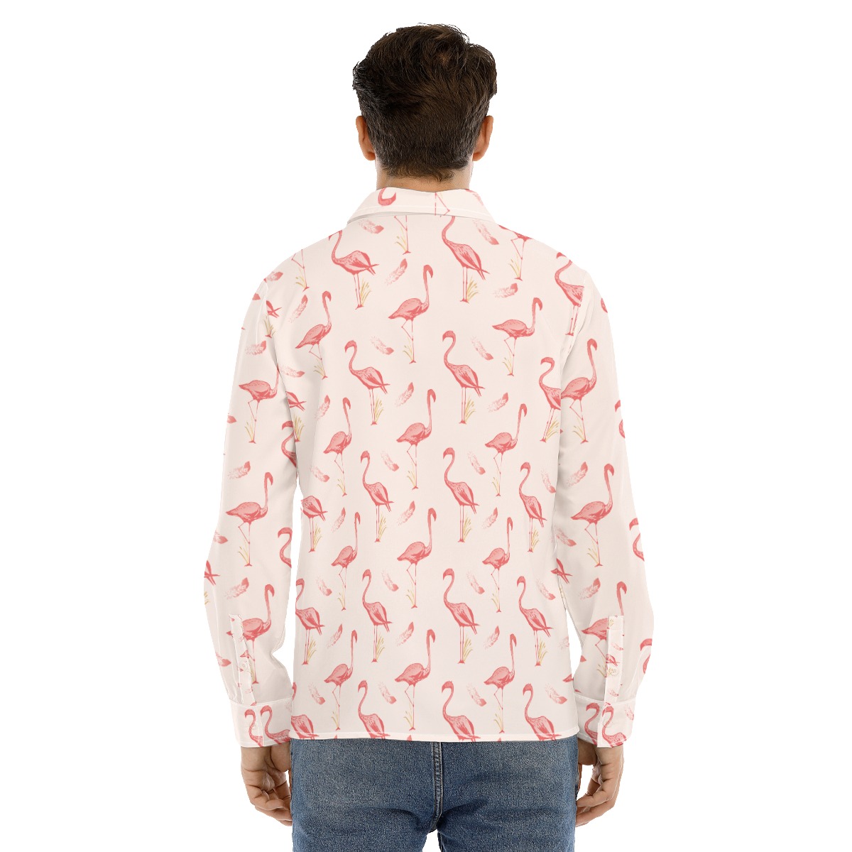 Cute Flamingo White Long Sleeve Hawaiian Shirt For Men