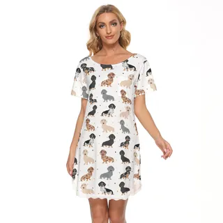 Cute Dachshund Hawaiian Dress With Lace