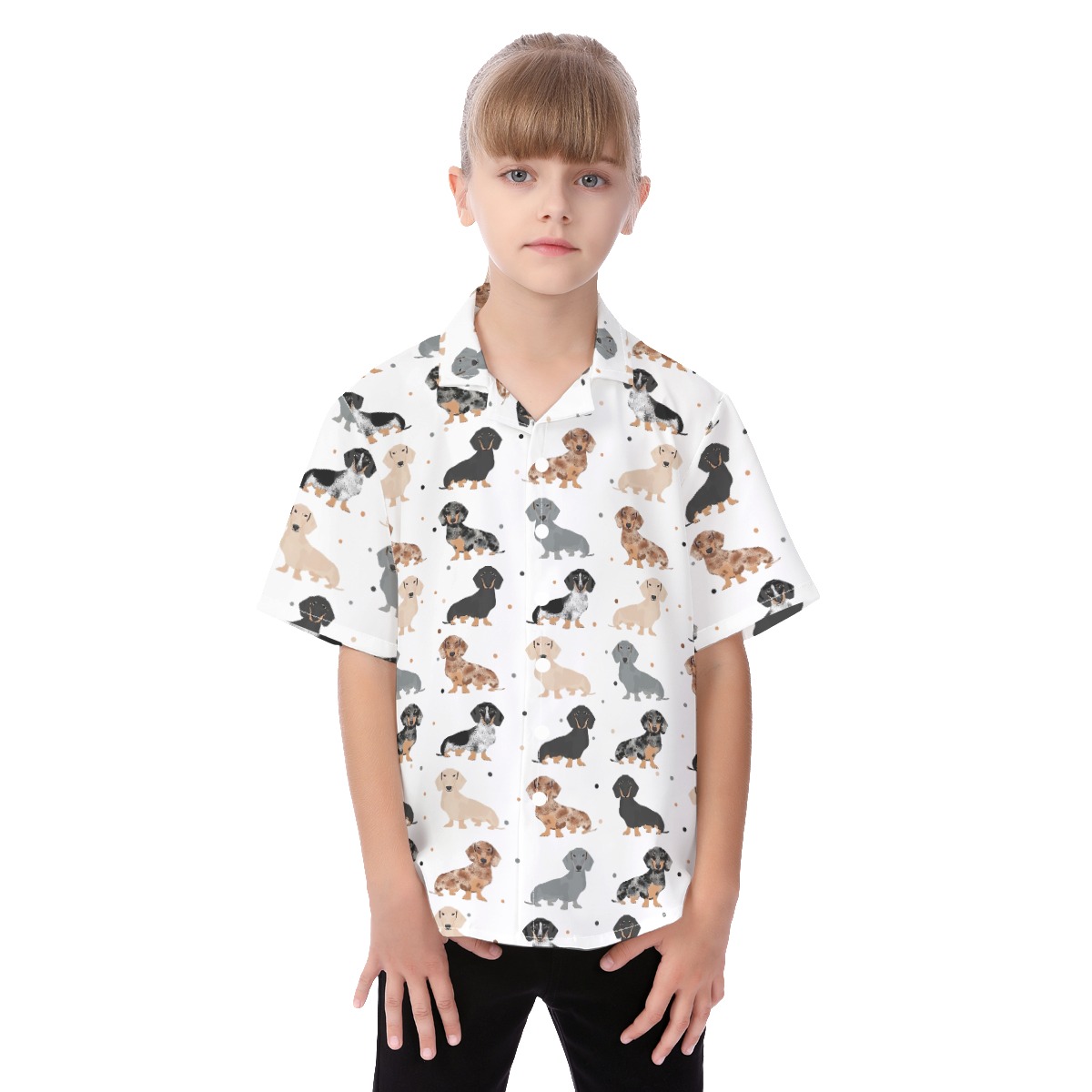 Cute Dachshund Button Hawaiian Shirt For Kids - variant image 1