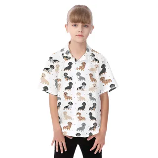 Cute Dachshund Button Hawaiian Shirt For Kids