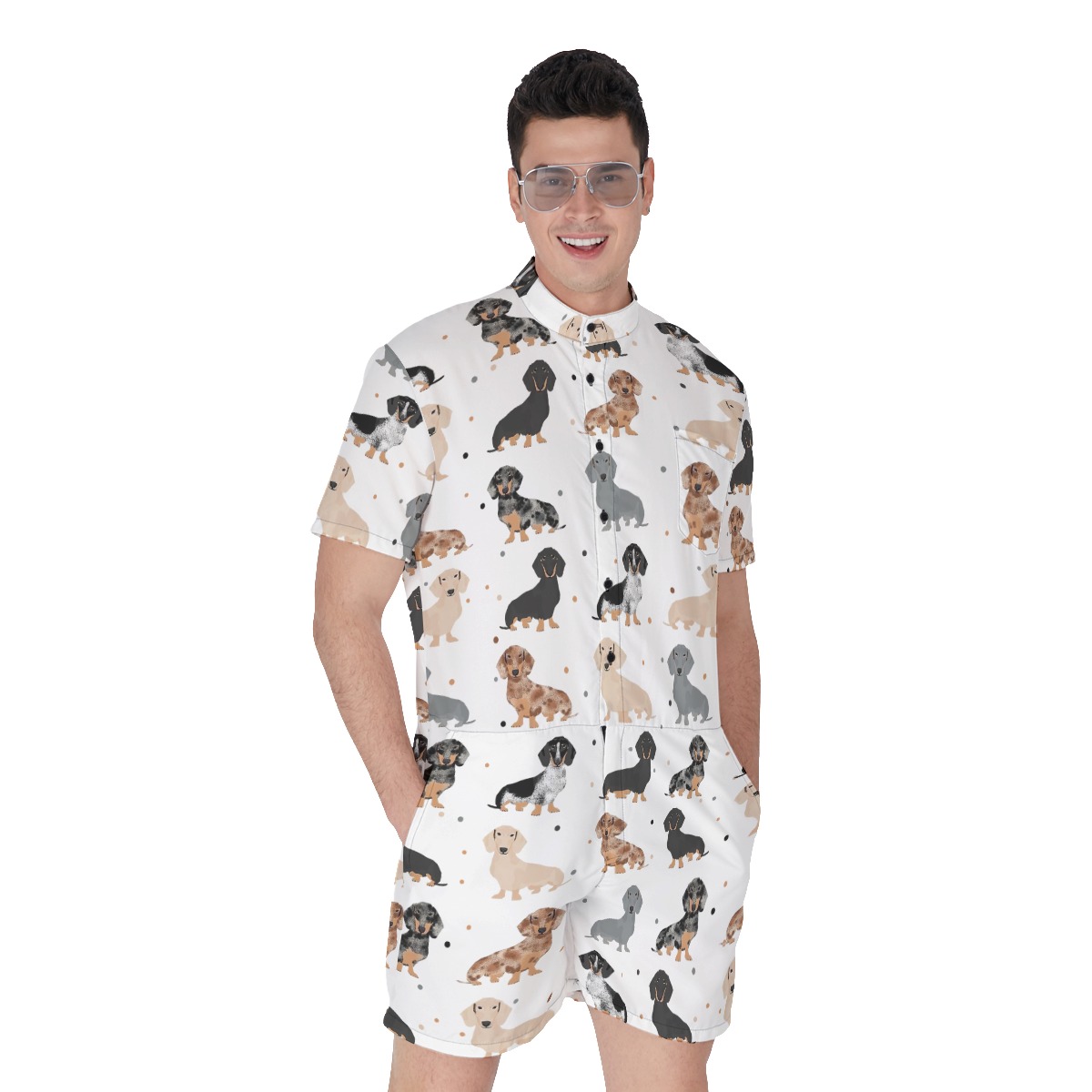 Cool Dachshund Men's Hawaiian Romper - variant image 1