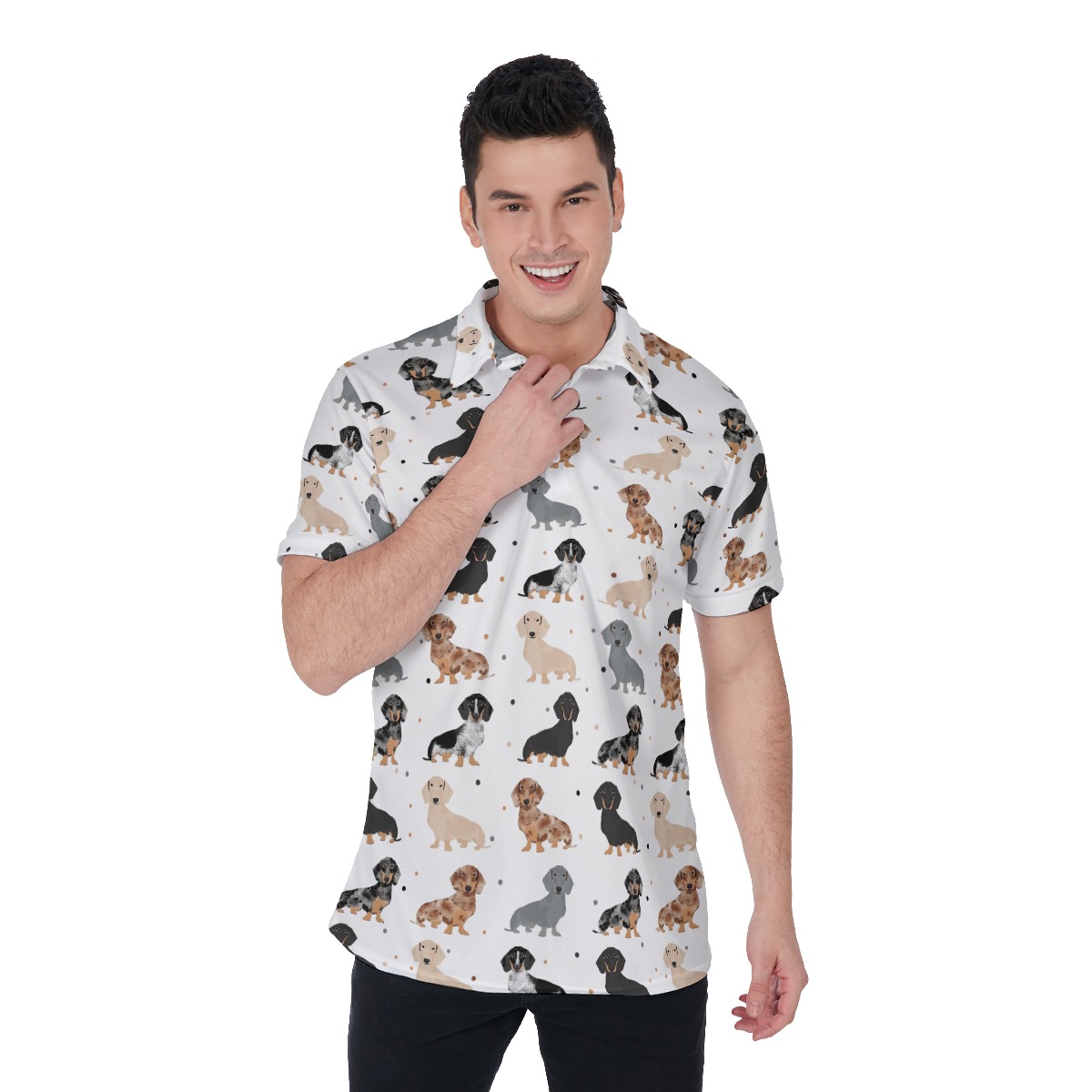 Lovely Dachshund Hawaiian Polo Shirt For Men - variant image 1