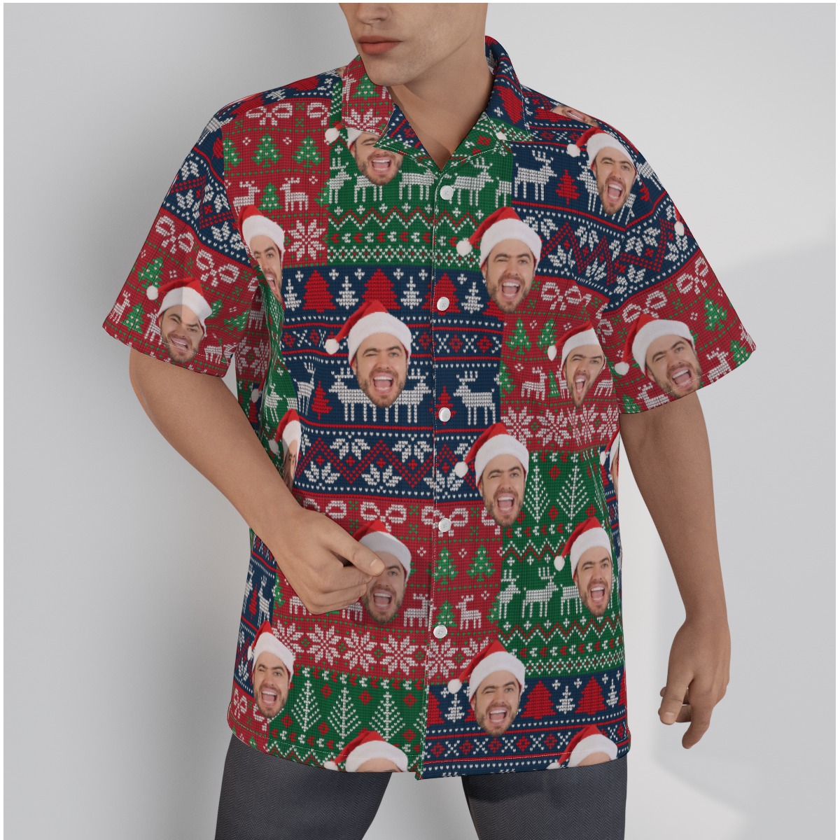 Men's Funny Custom Face Christmas Hawaiian Shirt - variant image 1