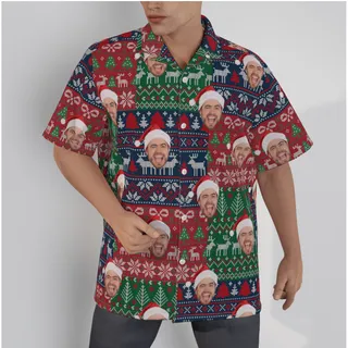 Men's Funny Custom Face Christmas Hawaiian Shirt