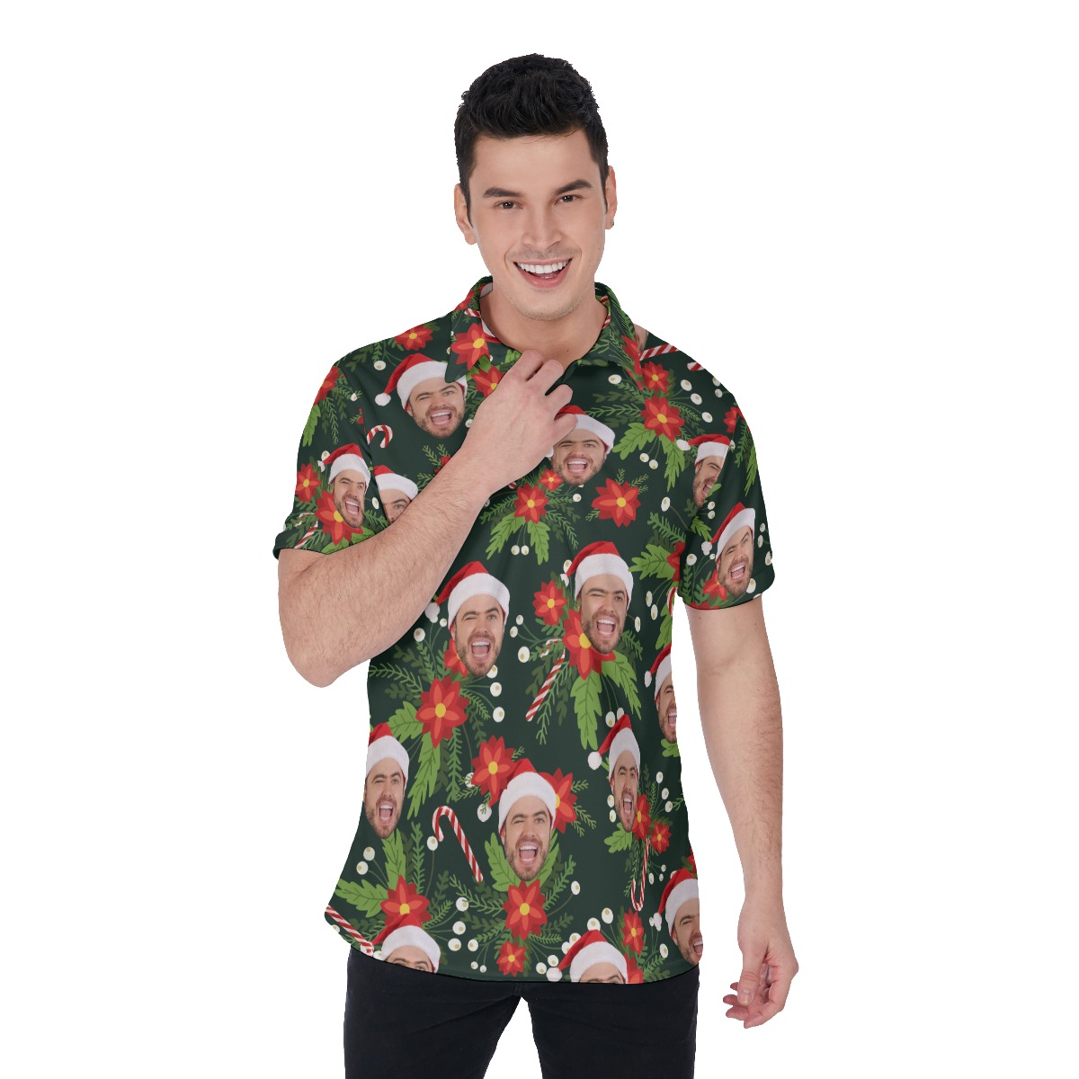 Funny Tropical Custom Christmas Polo Hawaiian Shirt For Men - variant image 1