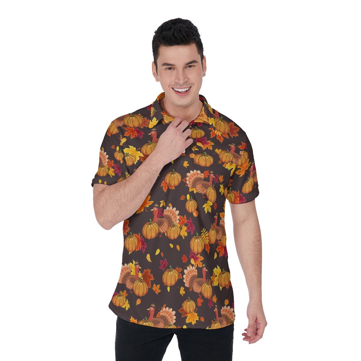Happy Turkey Thanksgiving Polo Hawaiian Shirt For Men - variant image 1