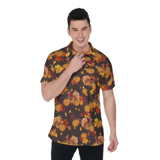 Happy Turkey Thanksgiving Polo Hawaiian Shirt For Men
