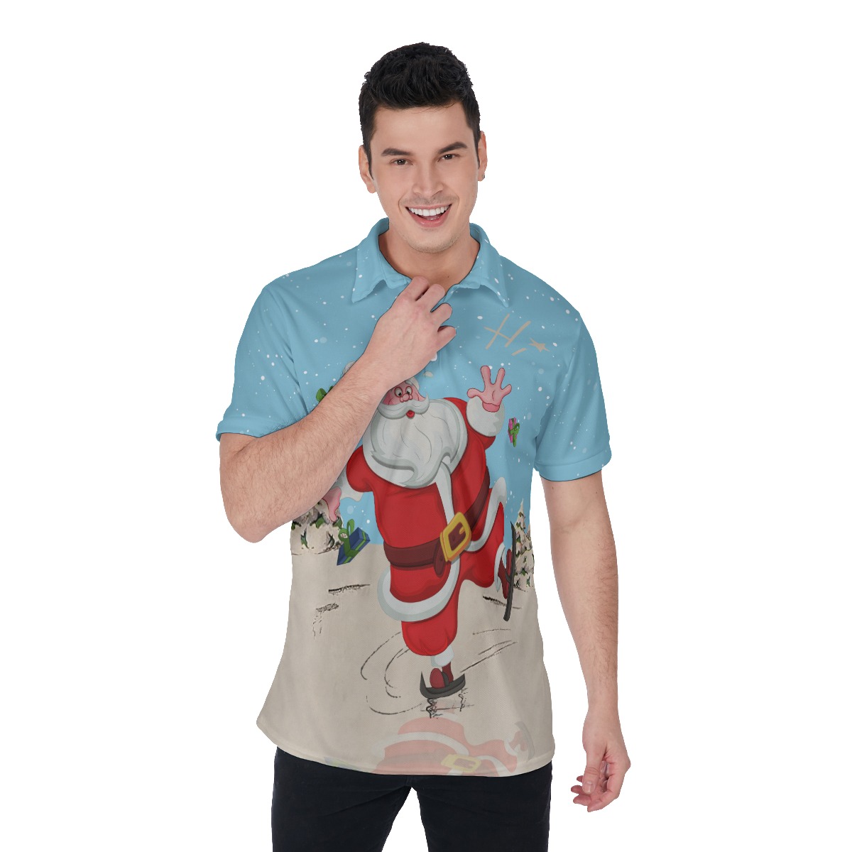 Skating Santa Christmas Polo Hawaiian Shirt For Men - variant image 1