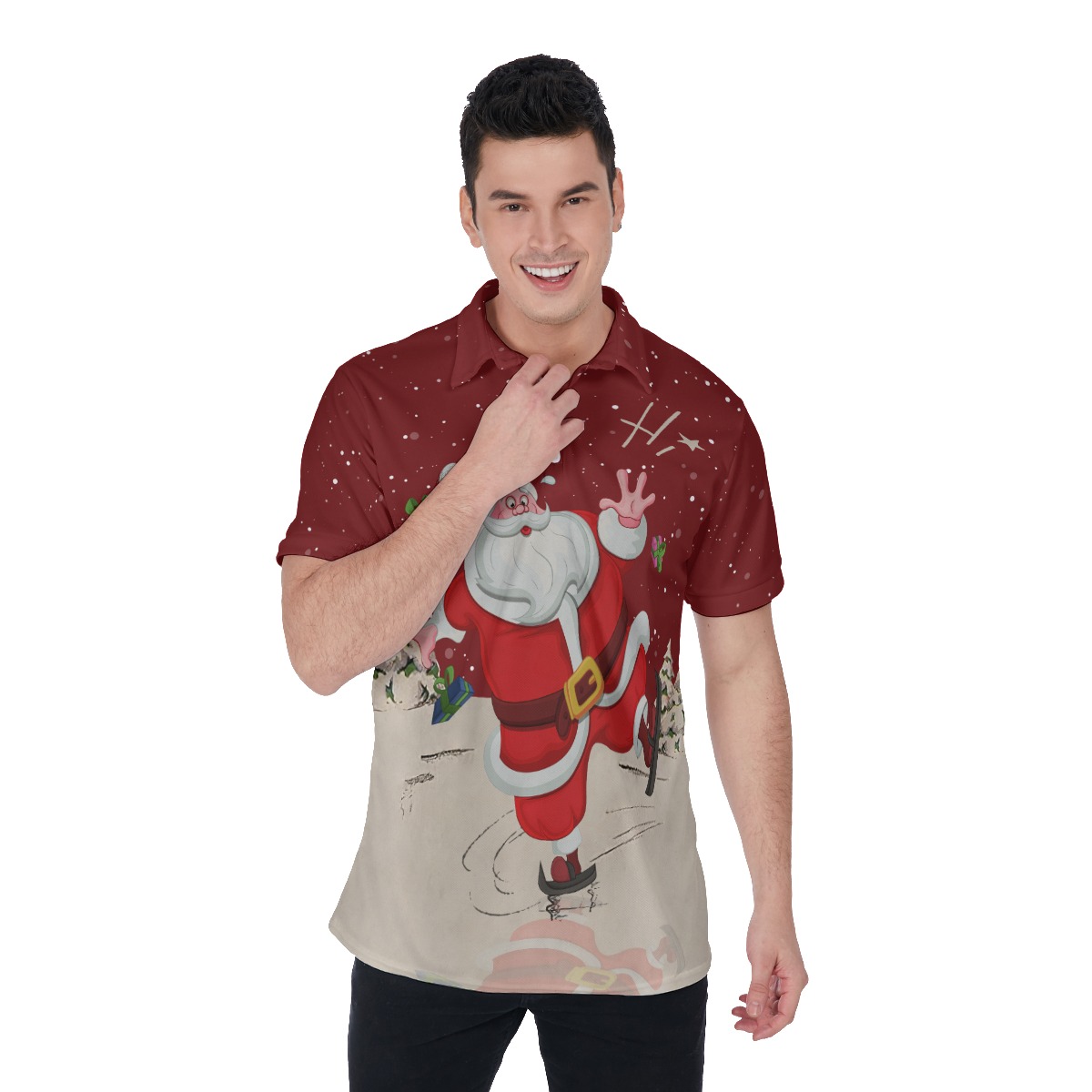 Men's Cute Skating Santa Claus Polo Hawaiian Shirt - variant image 1