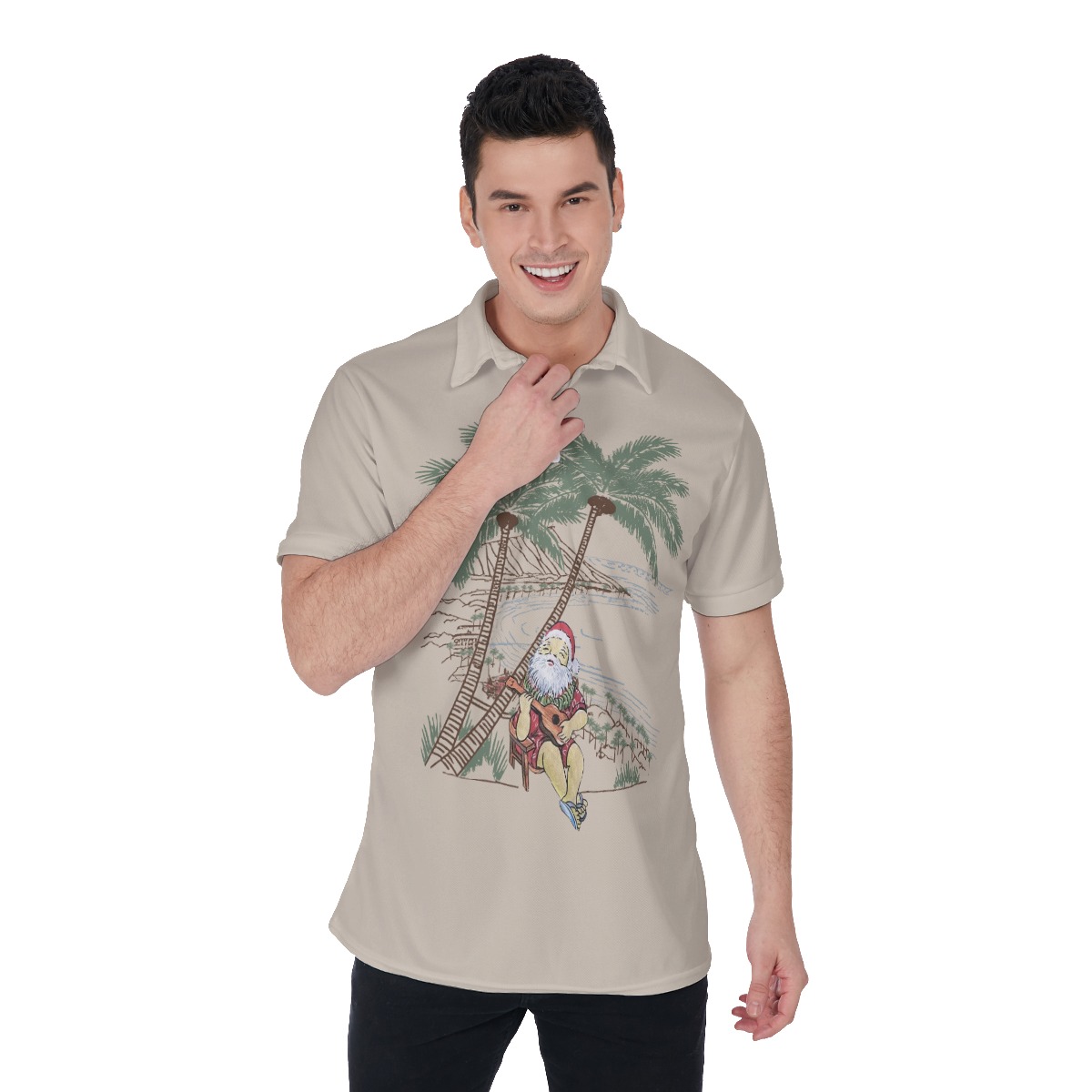 Men's Musical Santa On The Island Polo Hawaiian Shirt - variant image 1