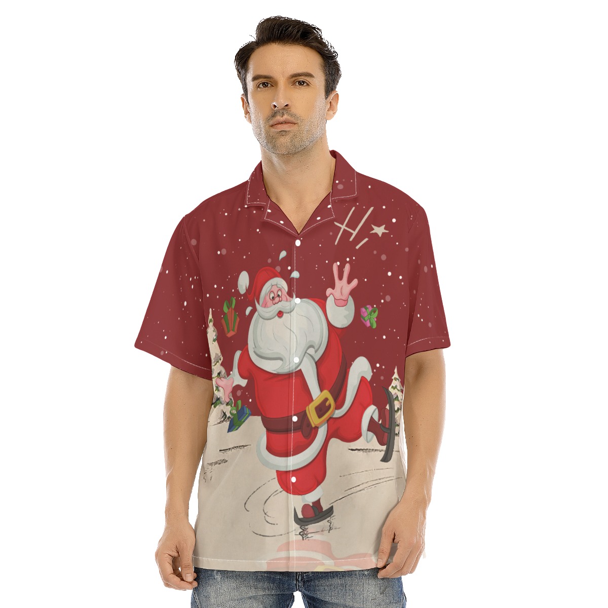 Men's Happy Skating Santa Red Hawaiian Shirt - variant image 1
