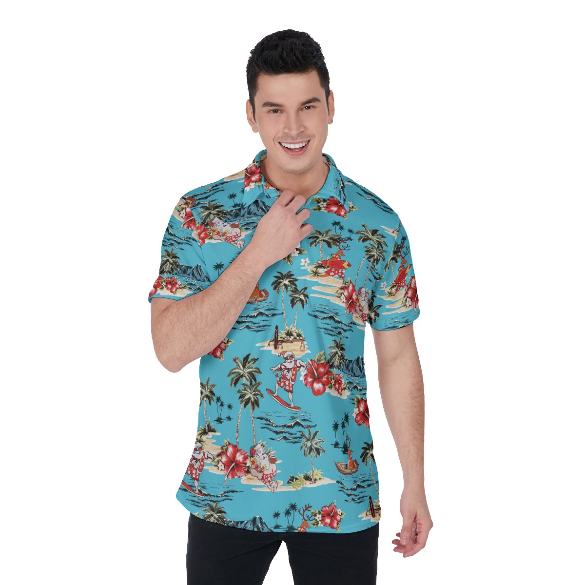 Men's Tropical Christmas Vacation Polo Hawaiian Shirt - variant image 1