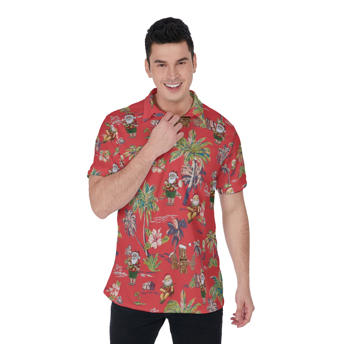 Men's Merry Tropical Music Christmas Polo Hawaiian Shirt - variant image 1