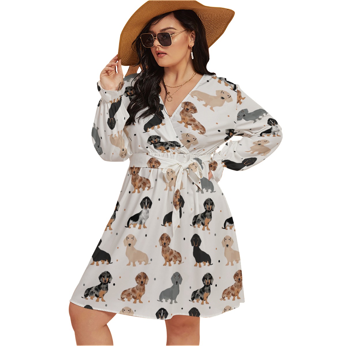 Cool Dachshund Dogs Plus Size V-Neck Dress