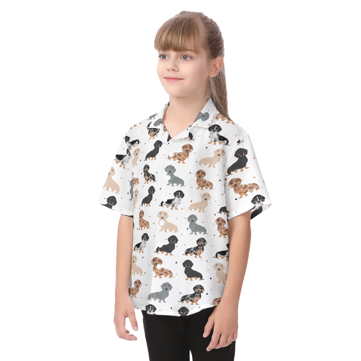 Cute Dachshund Button Hawaiian Shirt For Kids