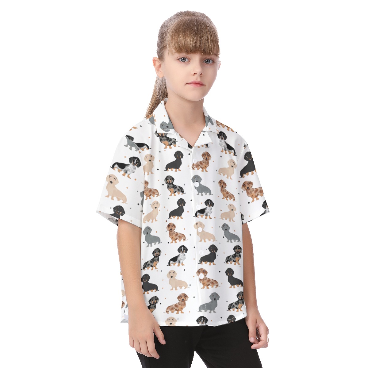 Cute Dachshund Button Hawaiian Shirt For Kids